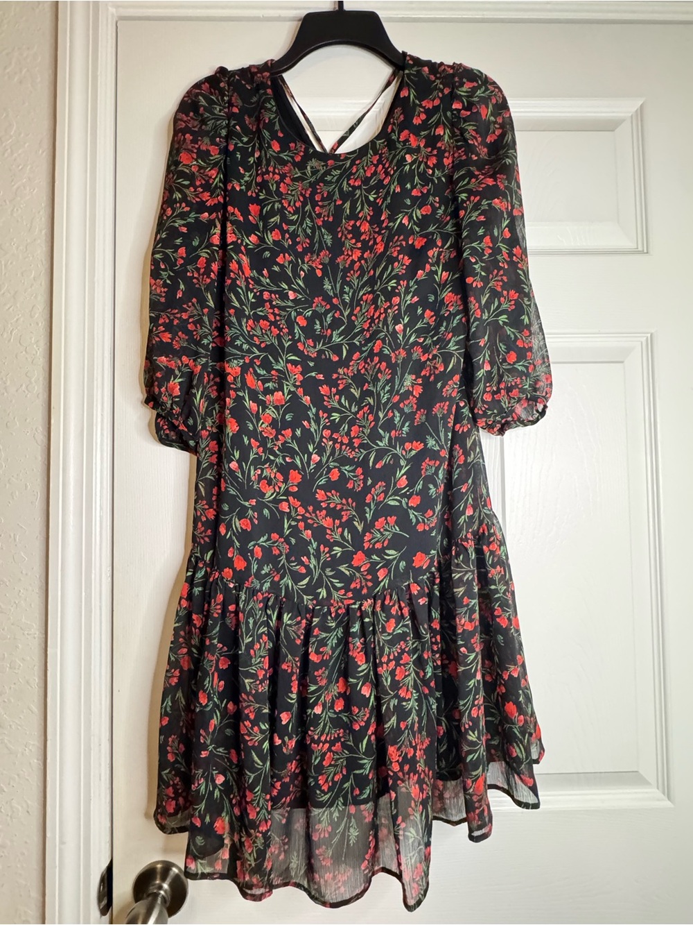 Calvin Klein Black Midi Dress with Red Floral Print